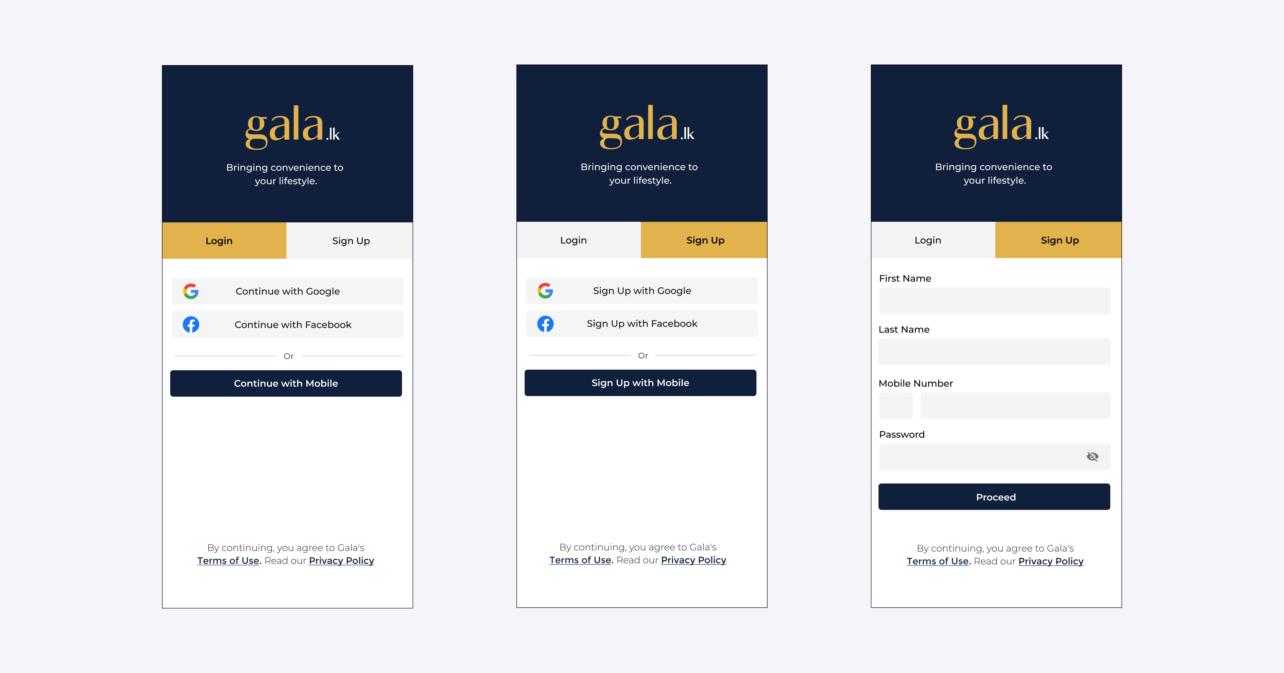Gala login userflow